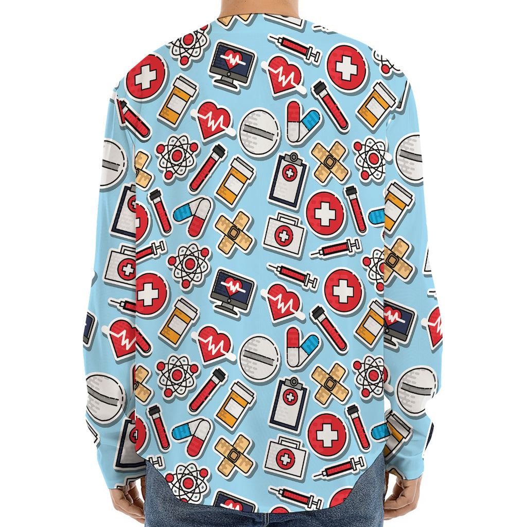 Colorful Medical Pattern Print Long Sleeve Baseball Jersey