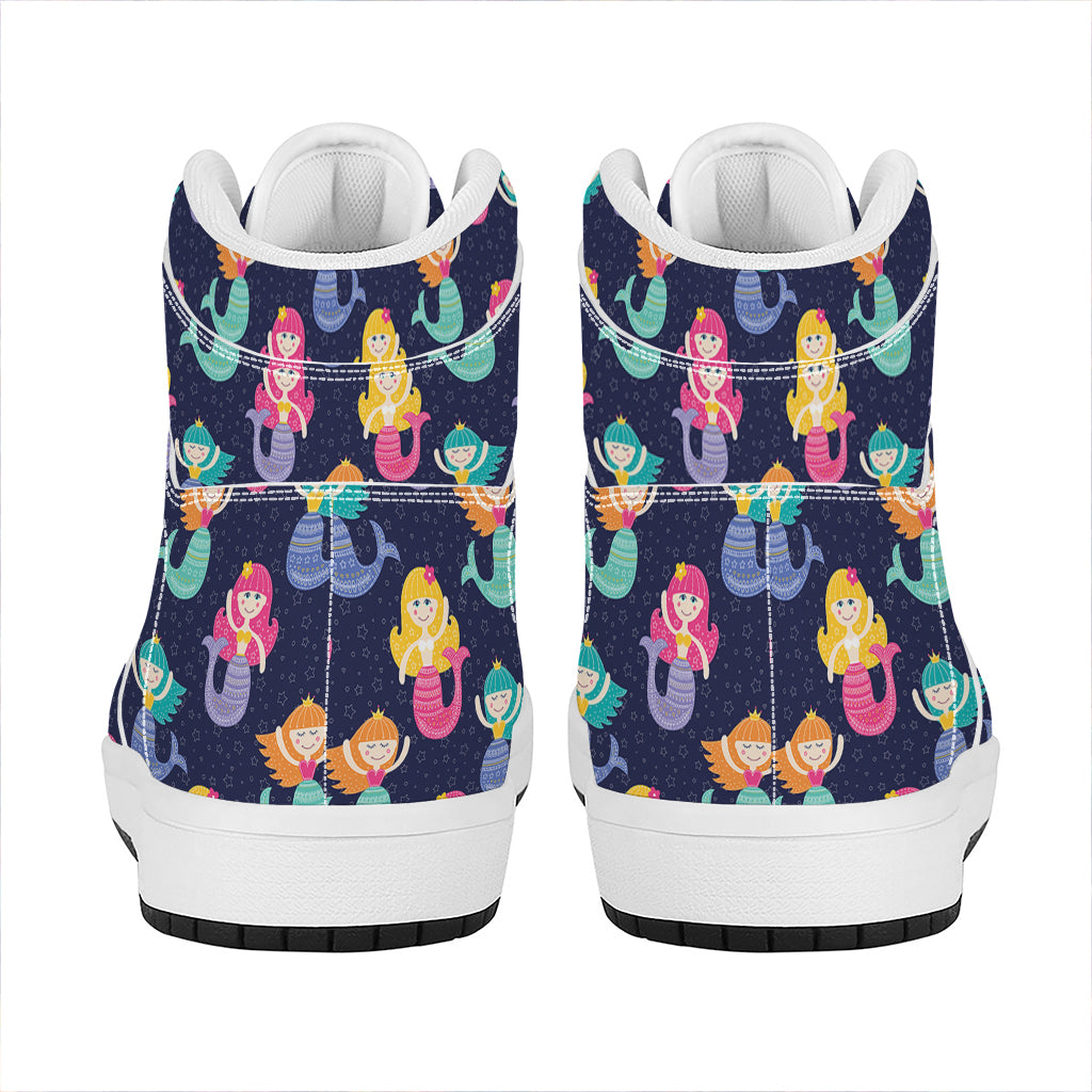 Colorful Mermaid Pattern Print High Top Leather Sneakers