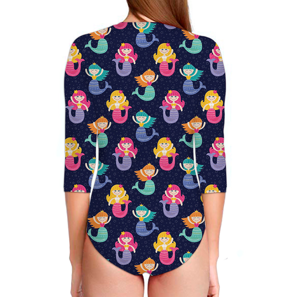 Colorful Mermaid Pattern Print Long Sleeve Swimsuit