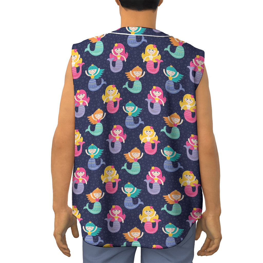 Colorful Mermaid Pattern Print Sleeveless Baseball Jersey