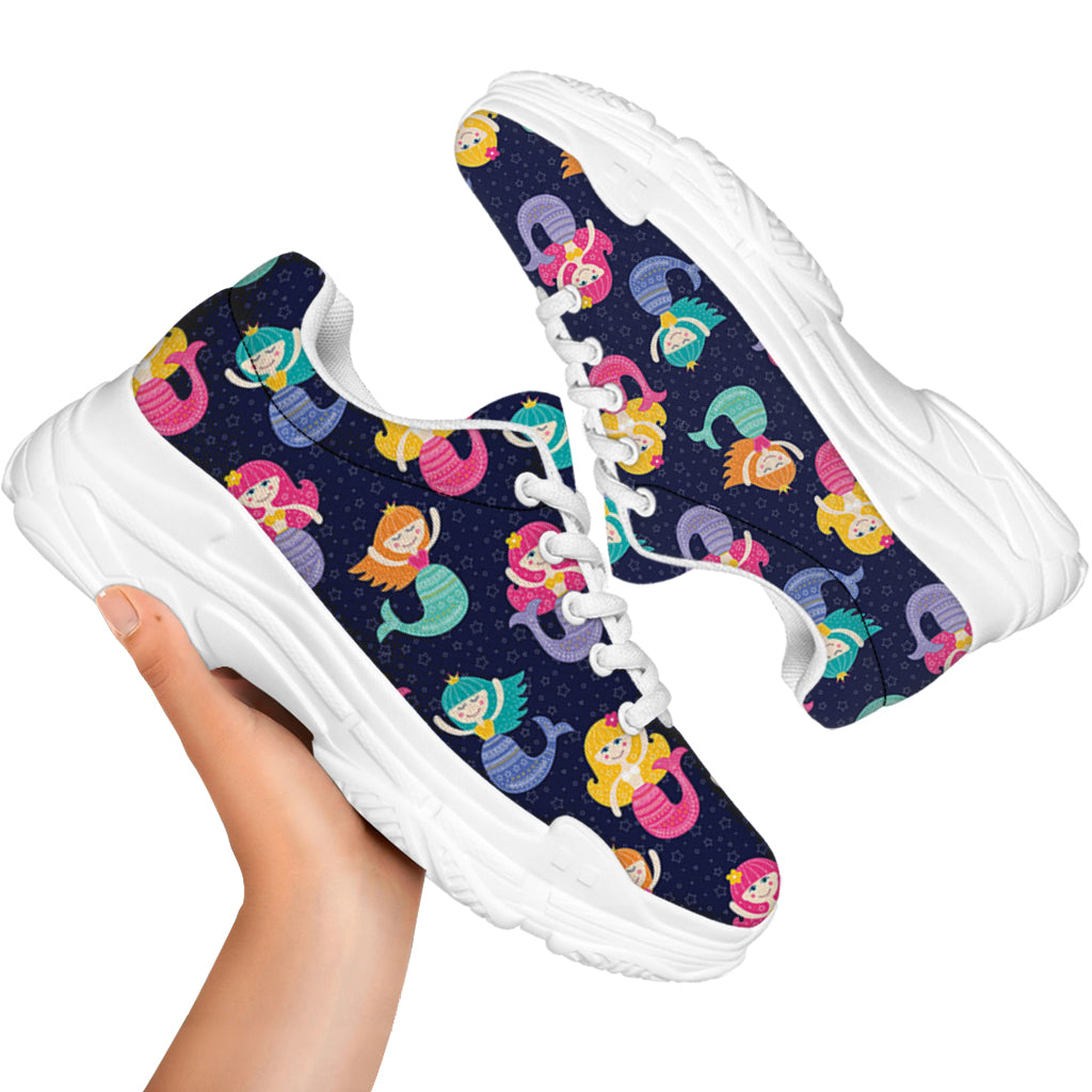 Colorful Mermaid Pattern Print White Chunky Shoes