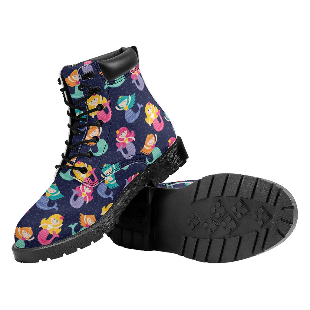 Colorful Mermaid Pattern Print Work Boots