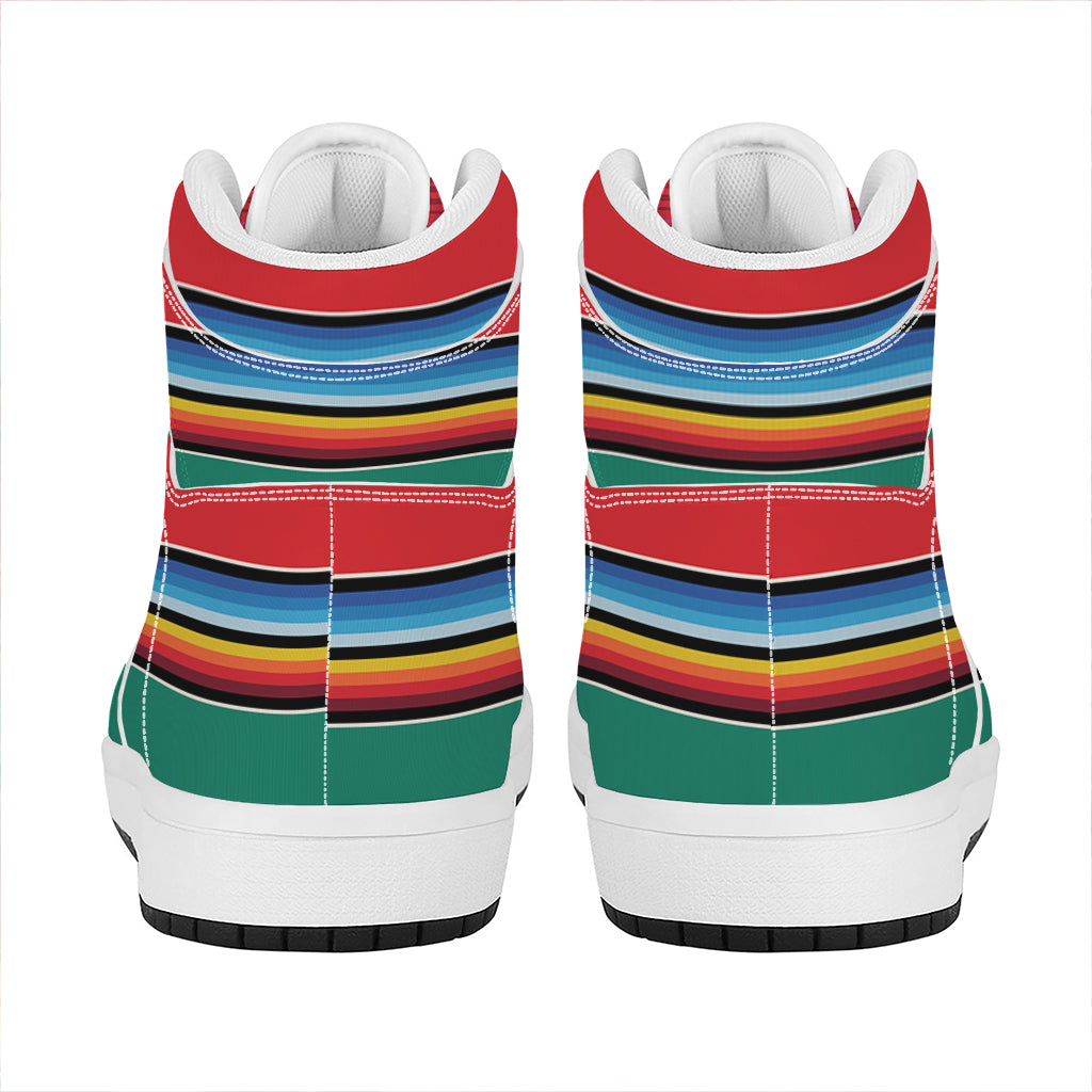 Colorful Mexican Blanket Pattern Print High Top Leather Sneakers