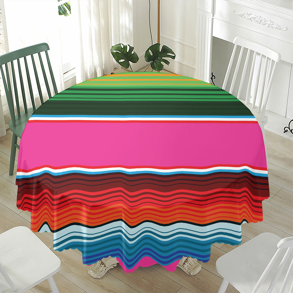 Colorful Mexican Blanket Stripe Print Waterproof Round Tablecloth