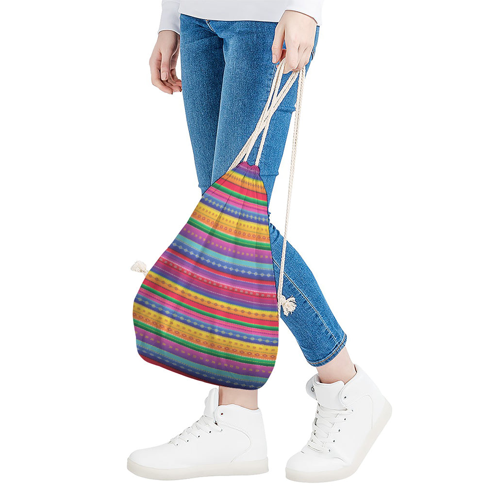 Colorful Mexican Serape Pattern Print Drawstring Bag