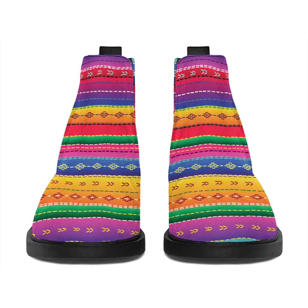 Colorful Mexican Serape Pattern Print Flat Ankle Boots