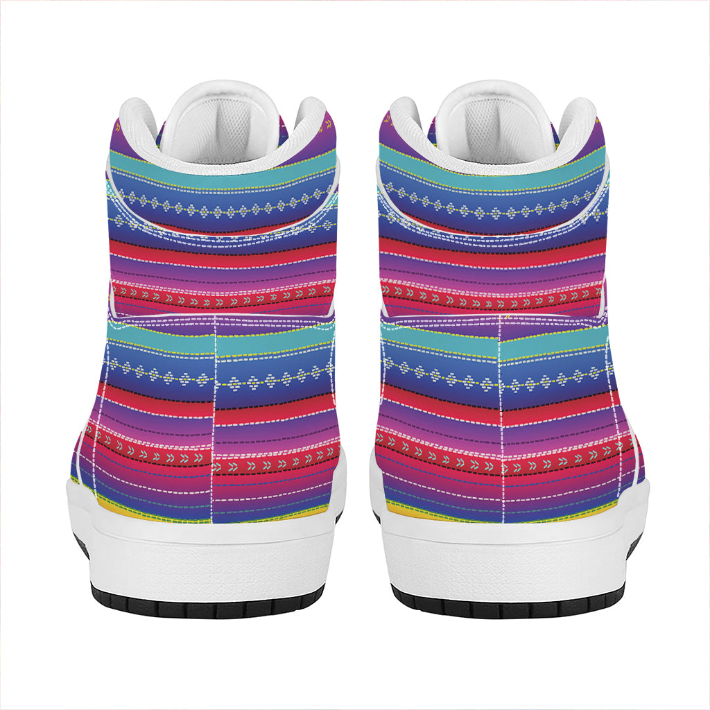 Colorful Mexican Serape Pattern Print High Top Leather Sneakers