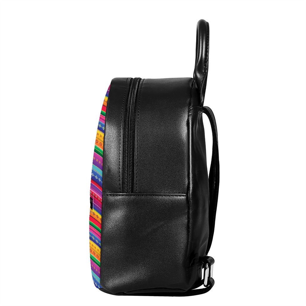 Colorful Mexican Serape Pattern Print Leather Backpack