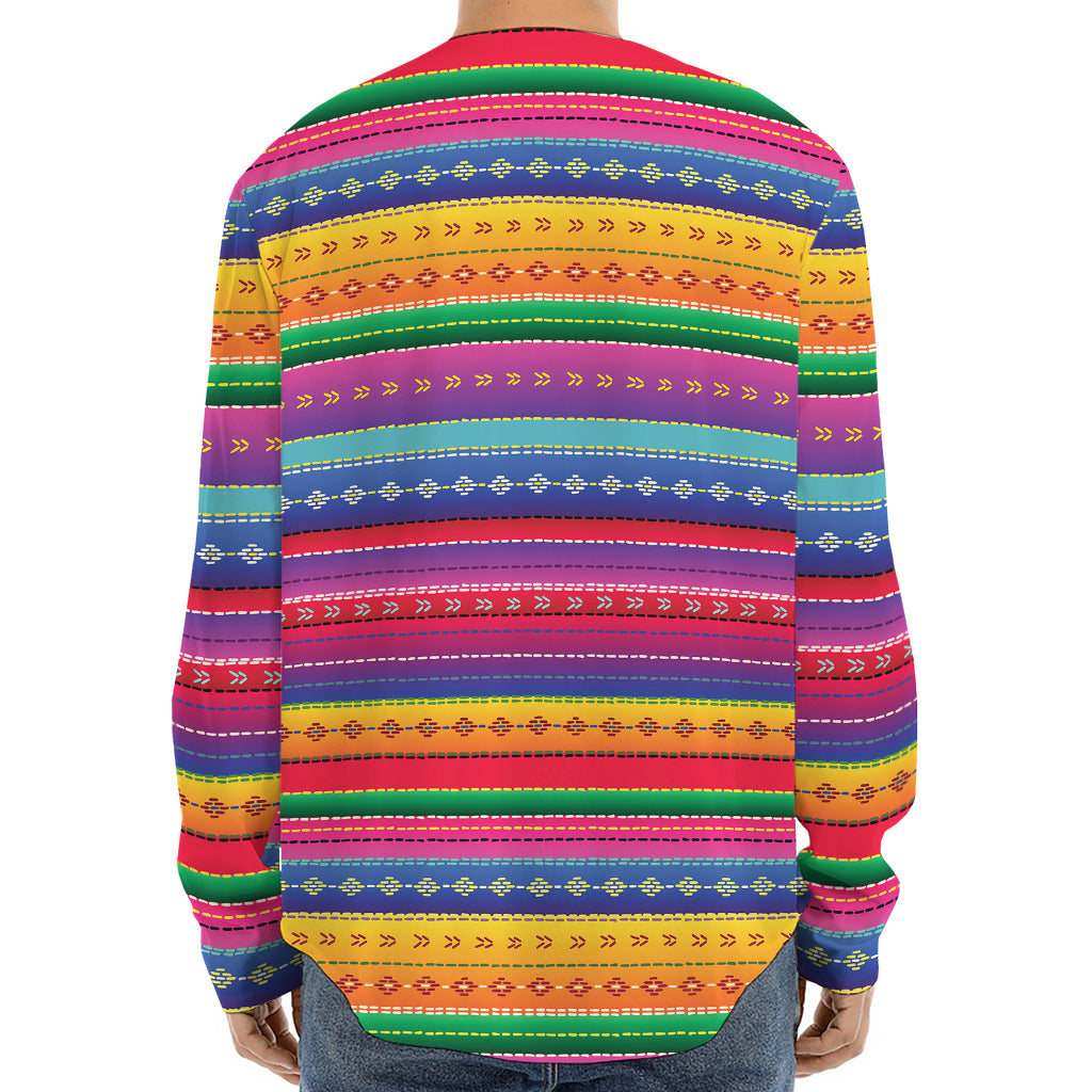 Colorful Mexican Serape Pattern Print Long Sleeve Baseball Jersey
