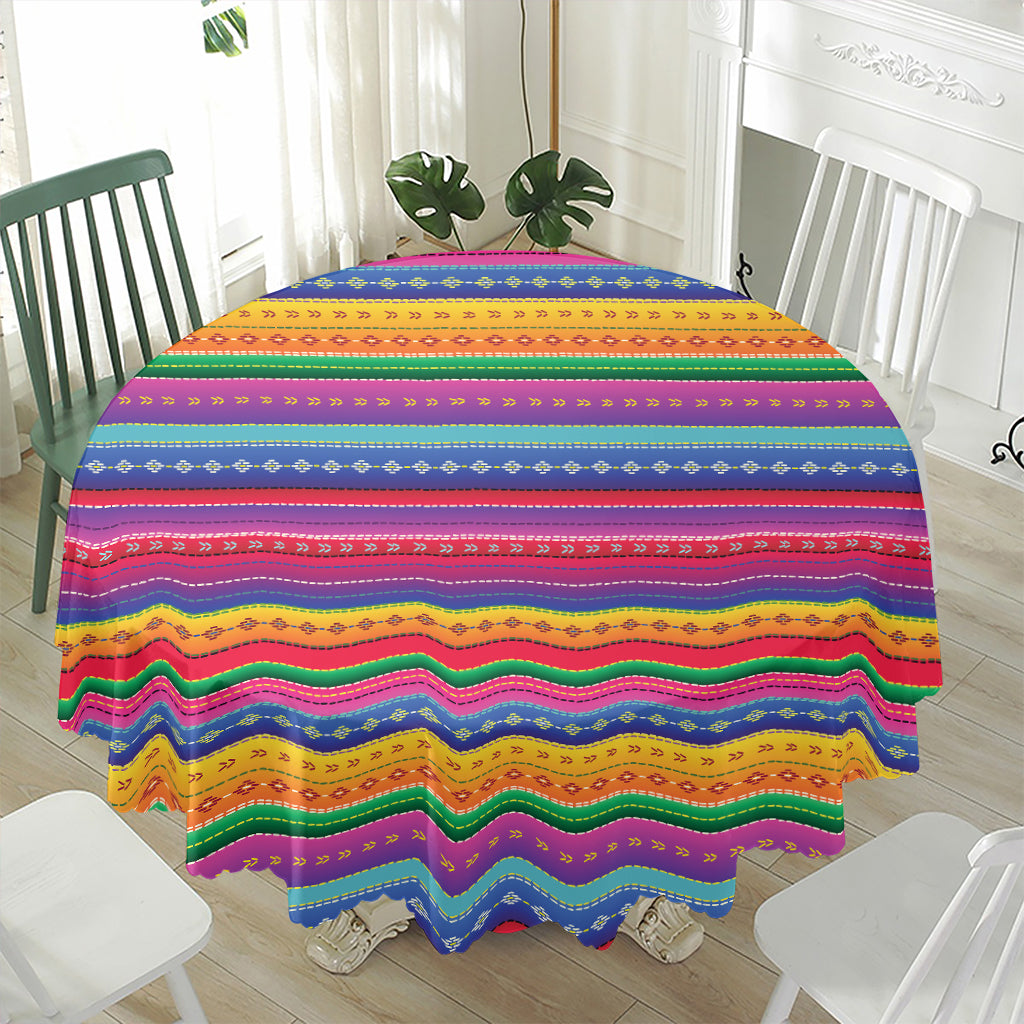 Colorful Mexican Serape Pattern Print Waterproof Round Tablecloth