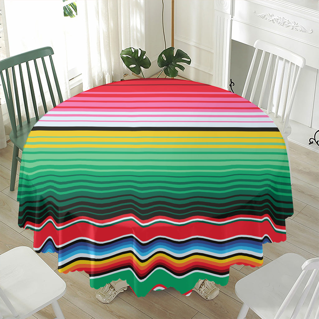 Colorful Mexican Serape Stripe Print Waterproof Round Tablecloth