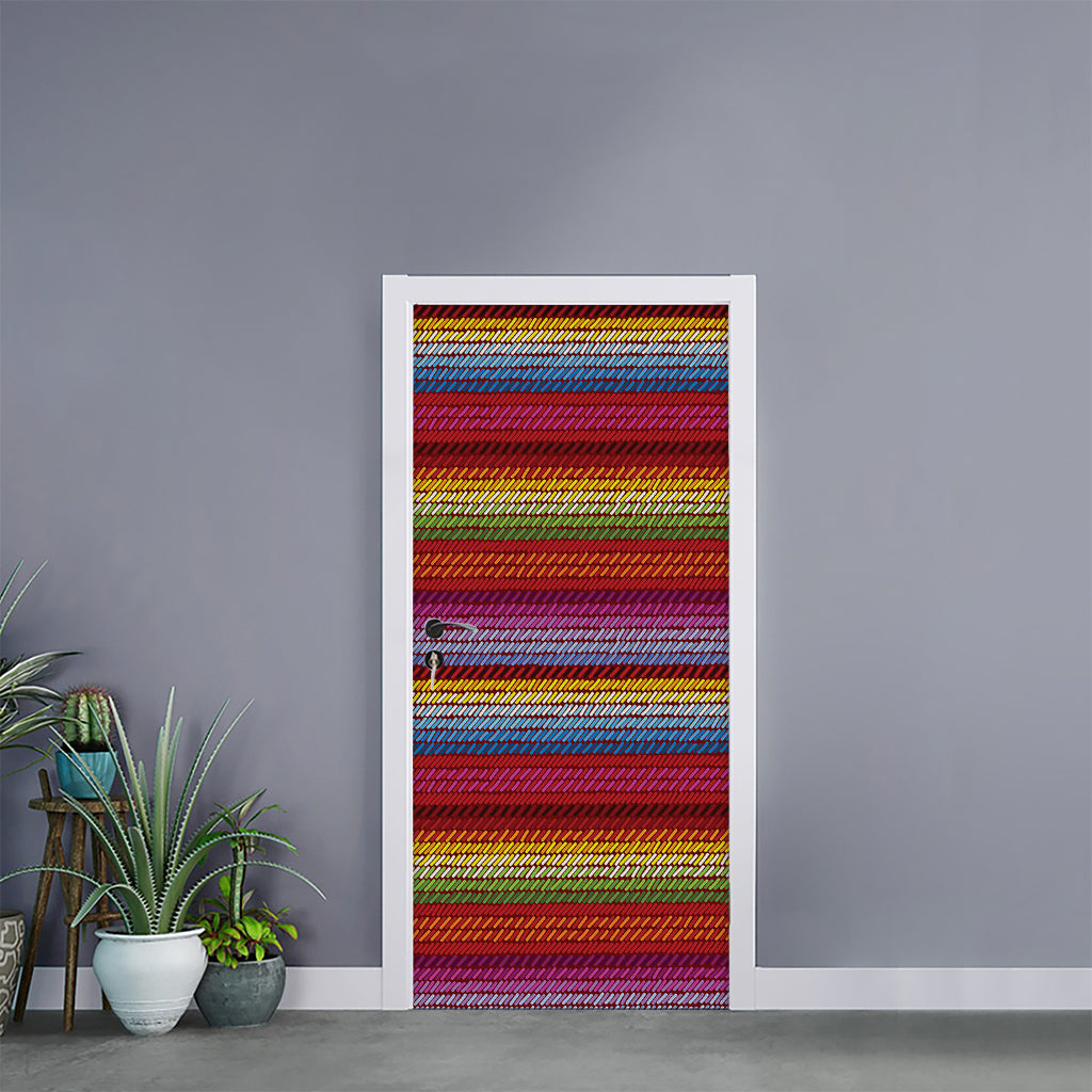 Colorful Mexican Woven Pattern Print Door Sticker