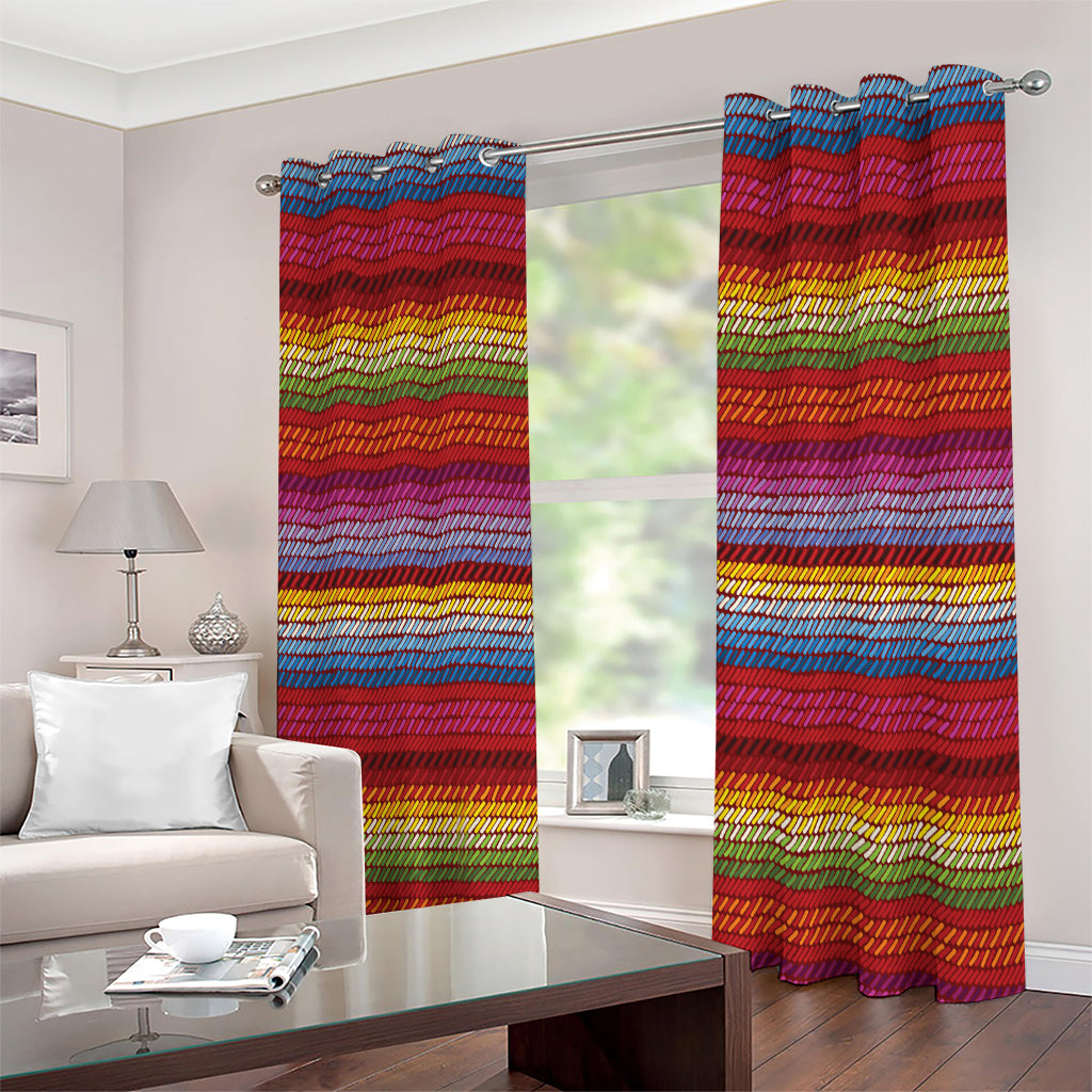 Colorful Mexican Woven Pattern Print Extra Wide Grommet Curtains