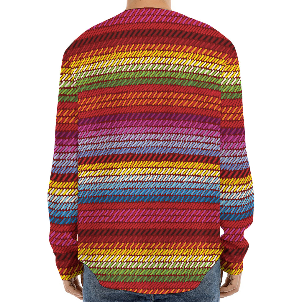 Colorful Mexican Woven Pattern Print Long Sleeve Baseball Jersey
