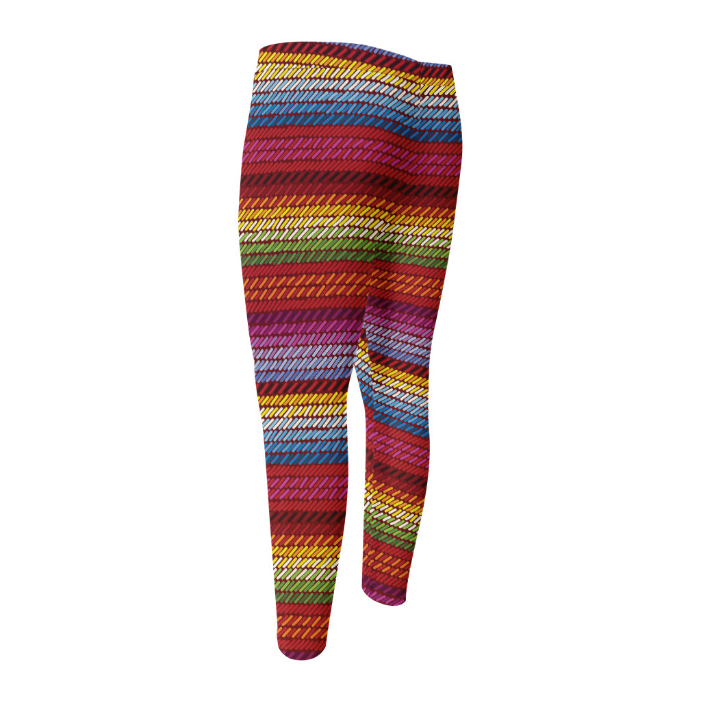 Colorful Mexican Woven Pattern Print Men's Compression Pants