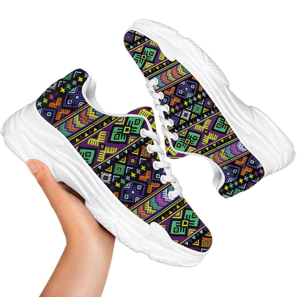 Colorful Native Navajo Tribal Print White Chunky Shoes