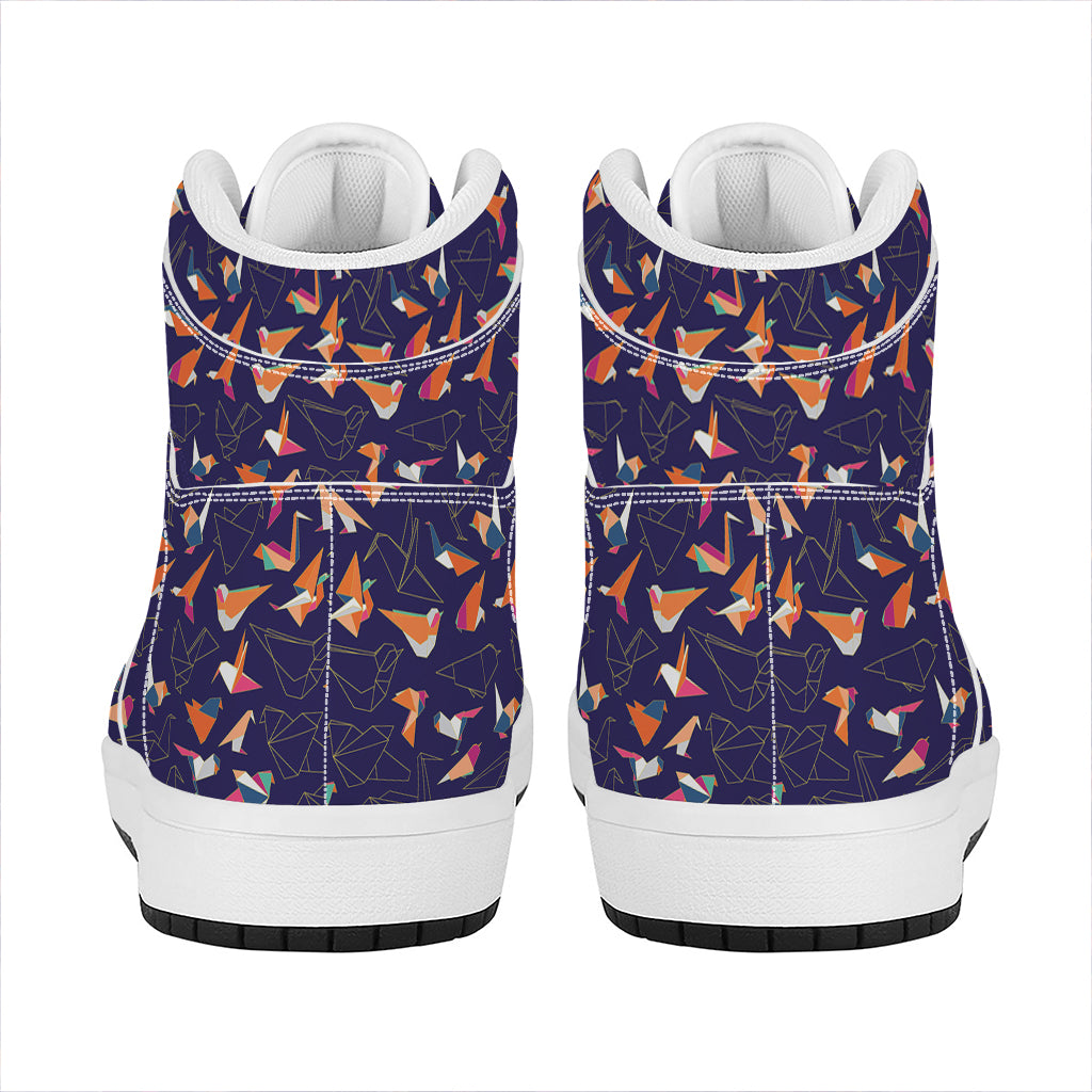 Colorful Origami Bird Pattern Print High Top Leather Sneakers
