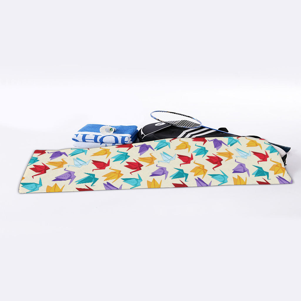 Colorful Origami Crane Pattern Print Sports Towel