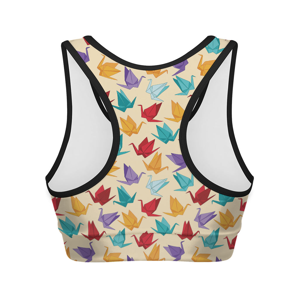 Colorful Origami Crane Pattern Print Women's Sports Bra