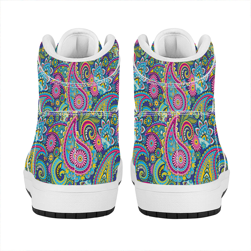 Colorful Paisley Pattern Print High Top Leather Sneakers