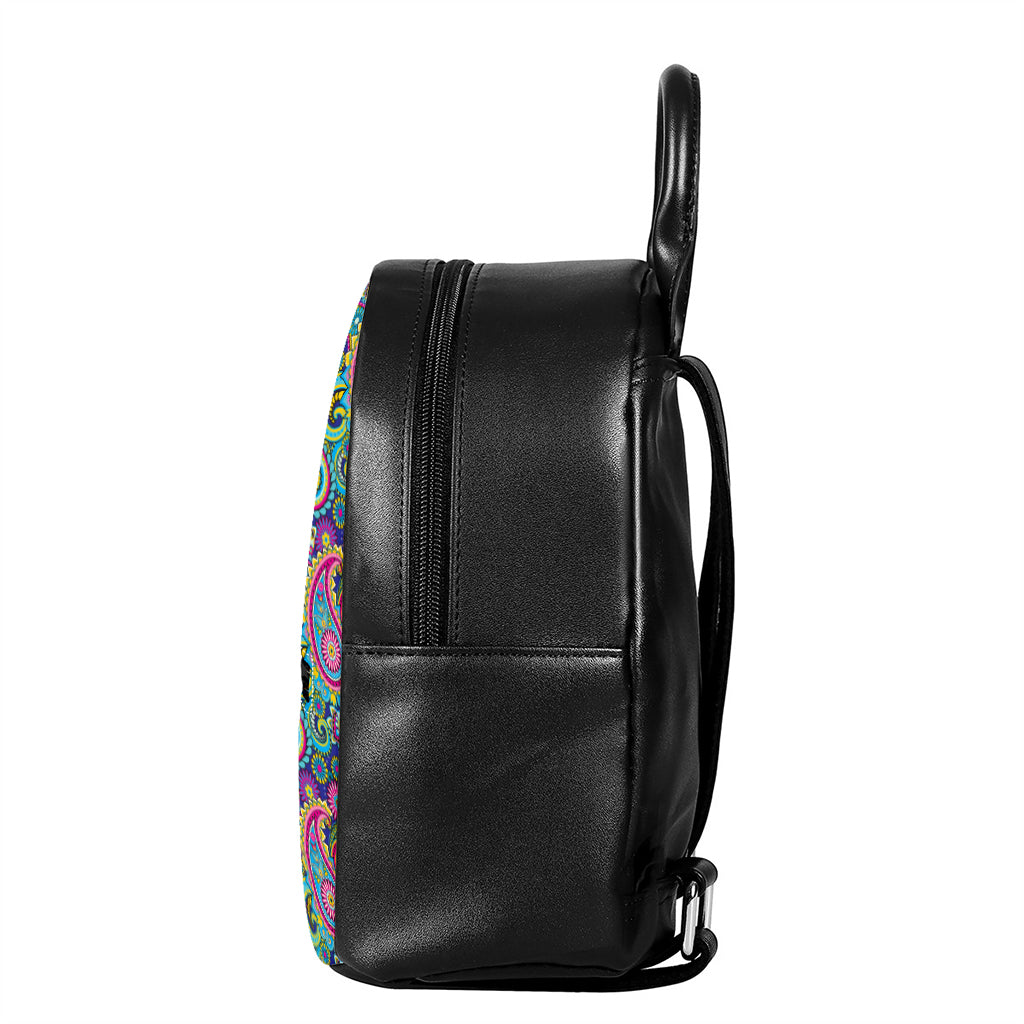 Colorful Paisley Pattern Print Leather Backpack