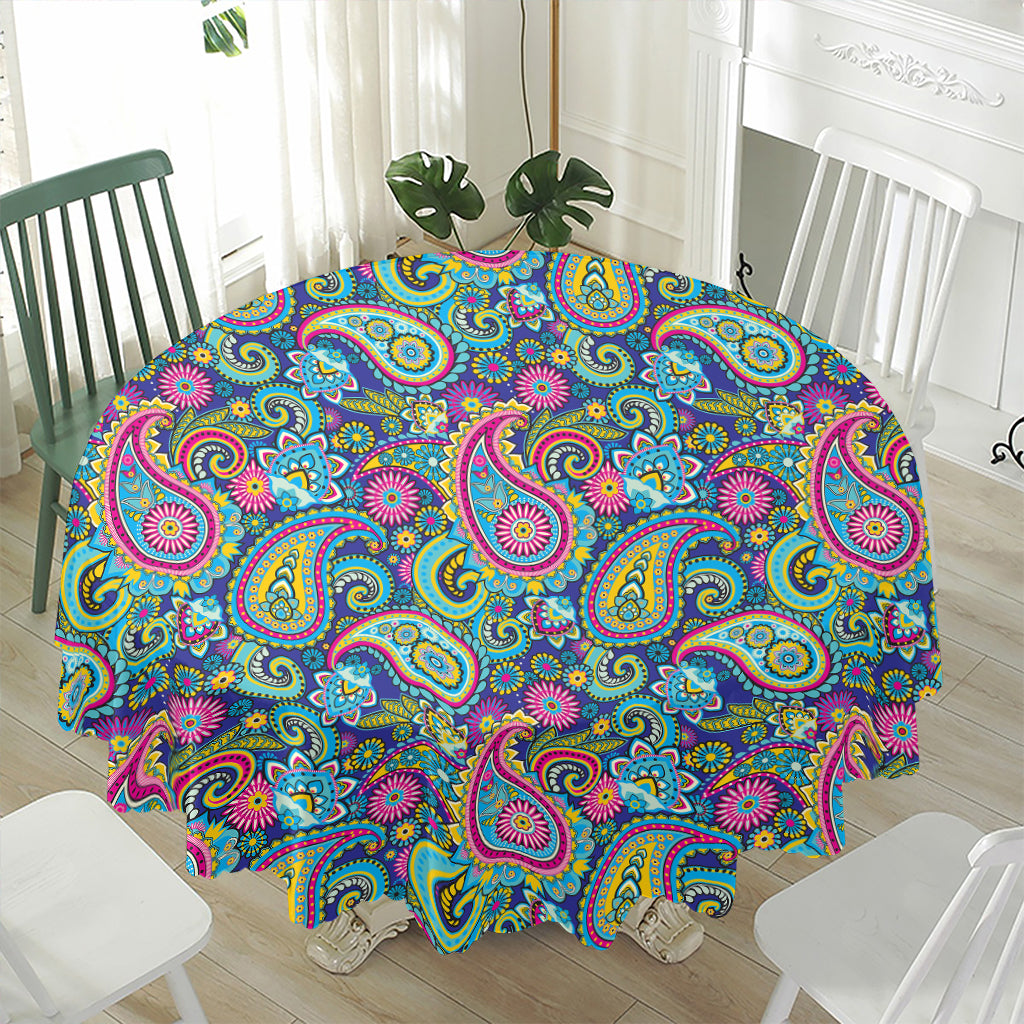 Colorful Paisley Pattern Print Waterproof Round Tablecloth