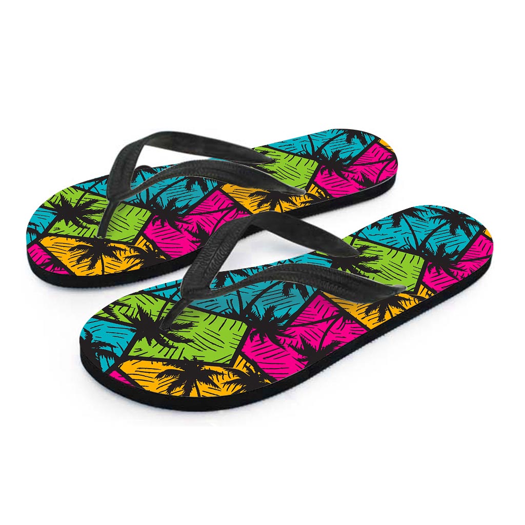 Colorful Palm Tree Pattern Print Flip Flops