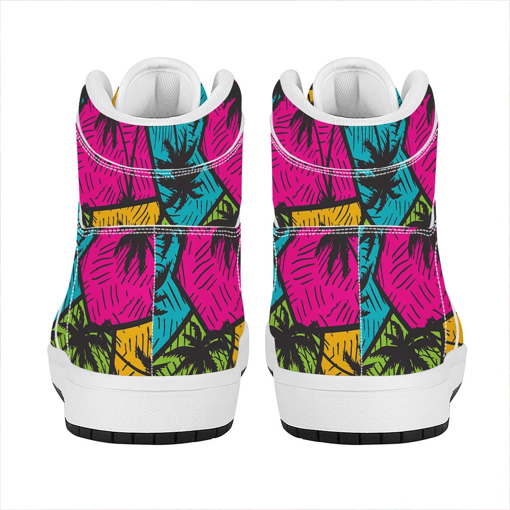 Colorful Palm Tree Pattern Print High Top Leather Sneakers