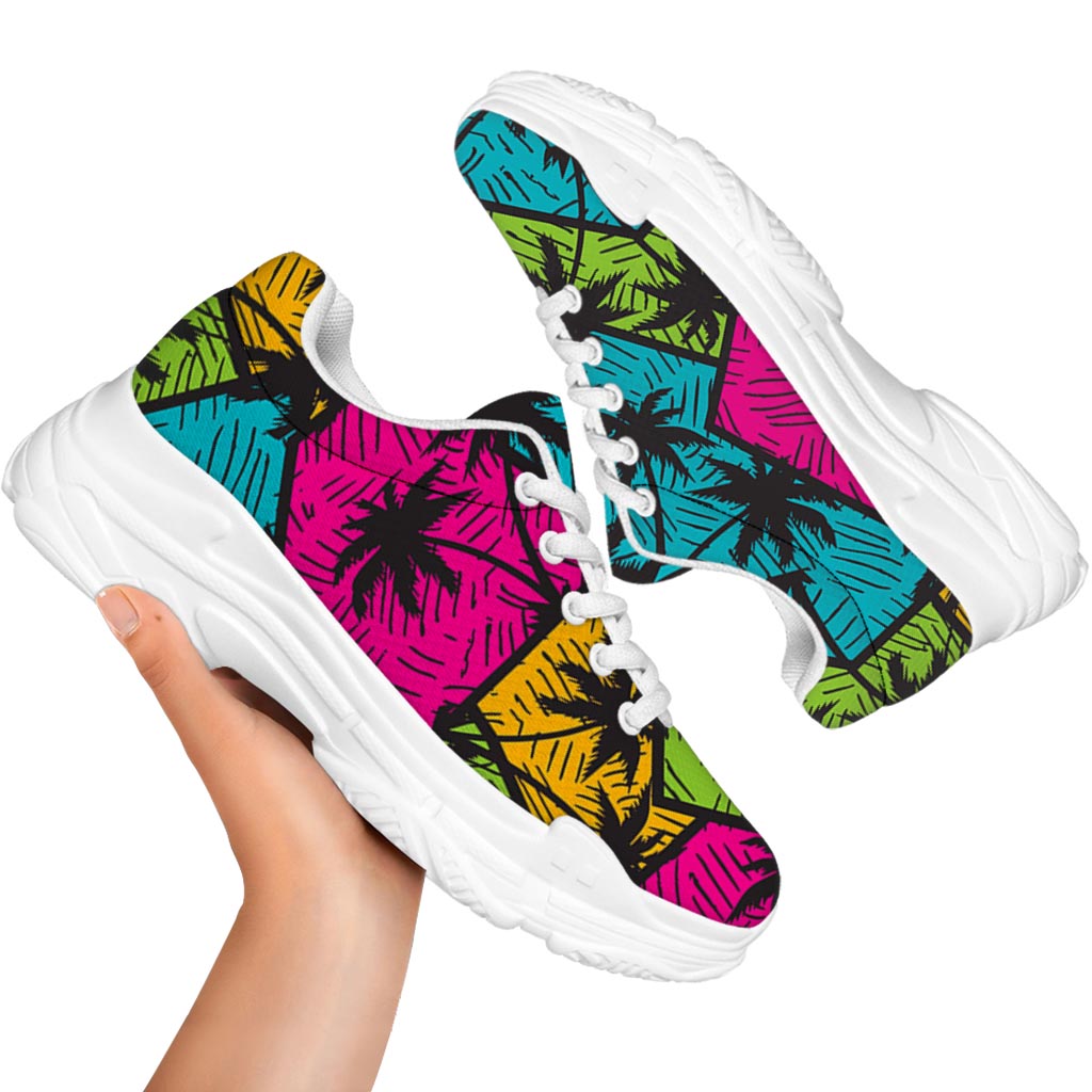 Colorful Palm Tree Pattern Print White Chunky Shoes