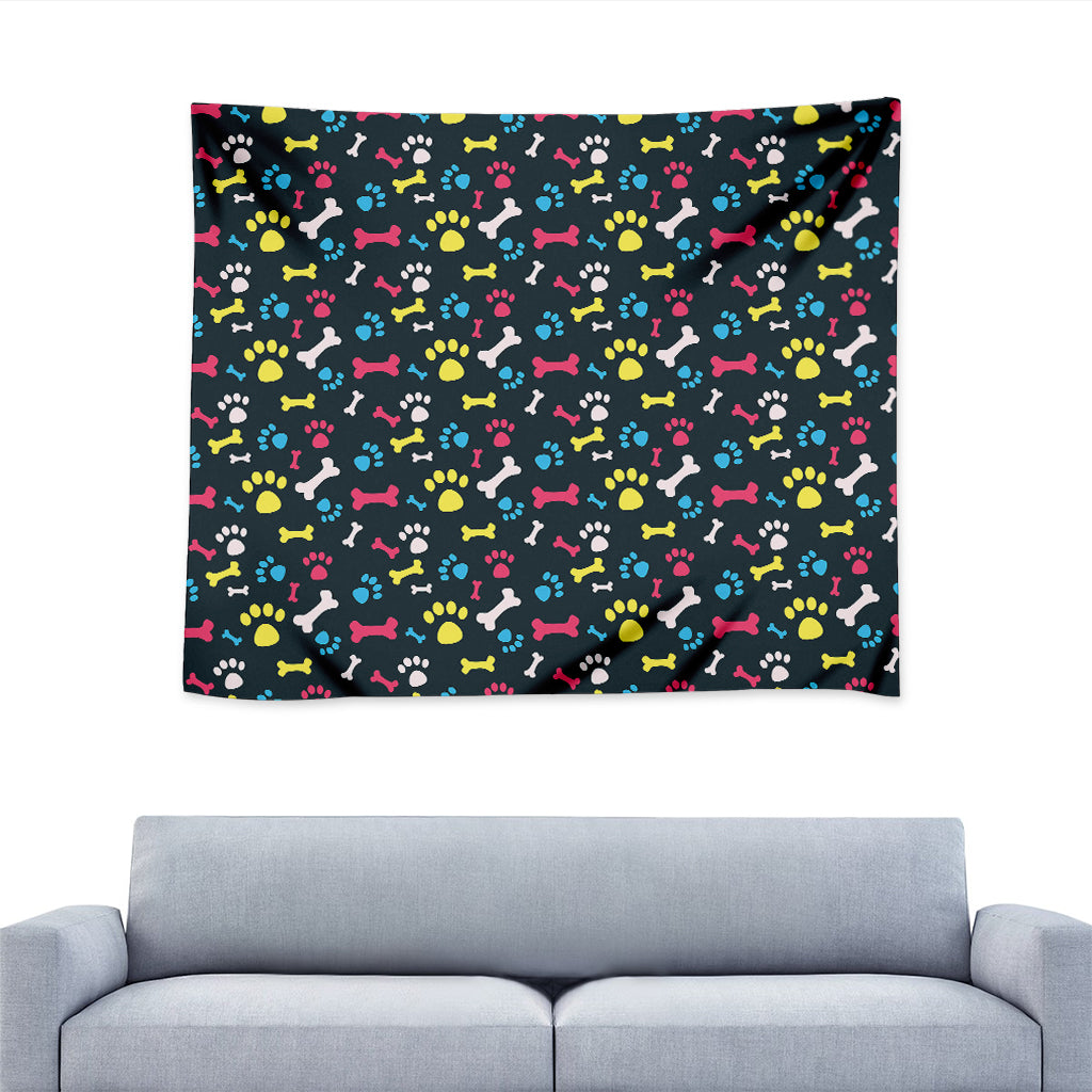 Colorful Paw And Bone Pattern Print Tapestry