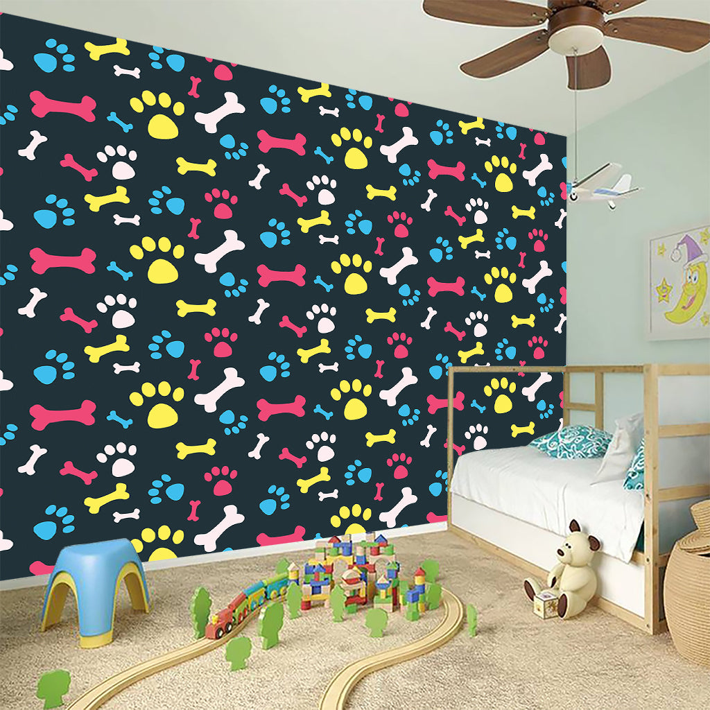 Colorful Paw And Bone Pattern Print Wall Sticker