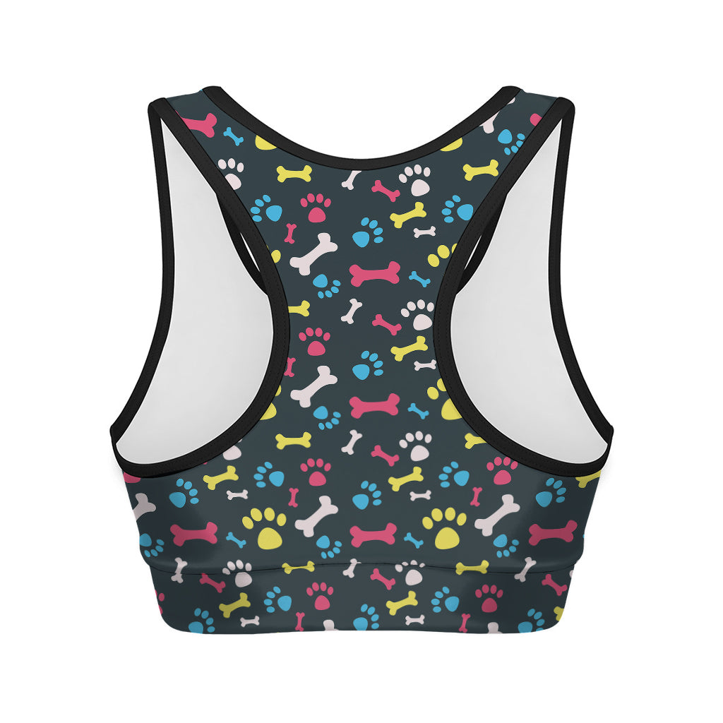 Colorful Paw And Bone Pattern Print Women's Sports Bra
