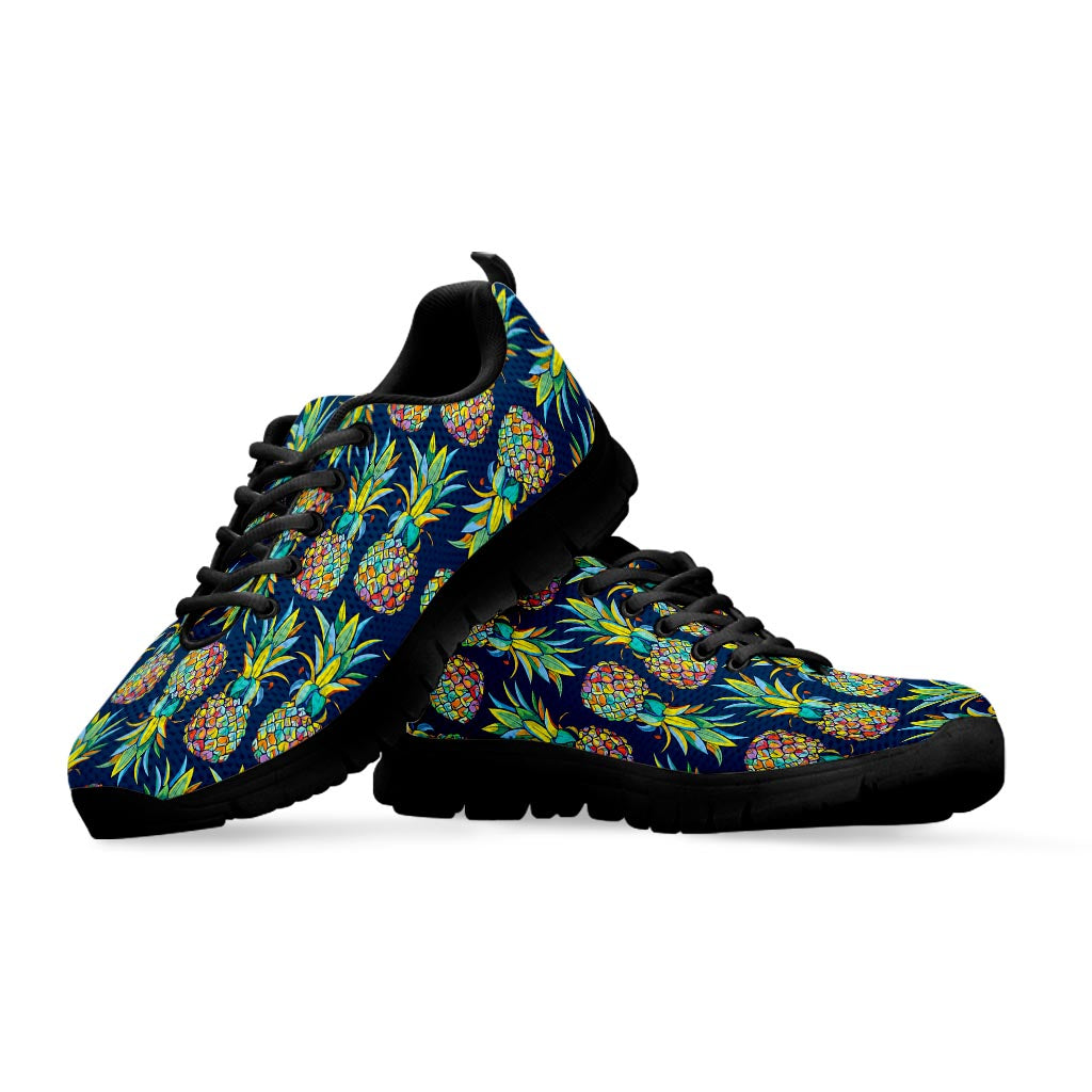 Colorful Pineapple Pattern Print Black Running Shoes