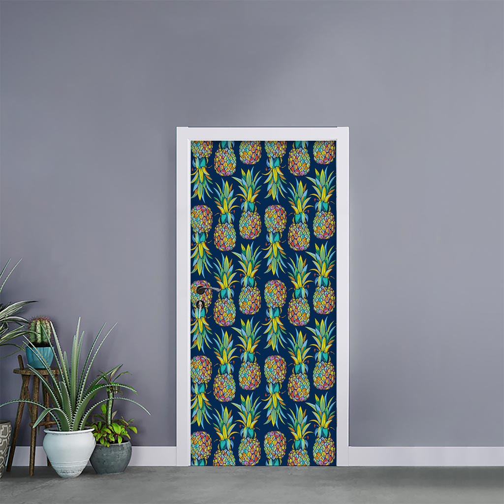Colorful Pineapple Pattern Print Door Sticker