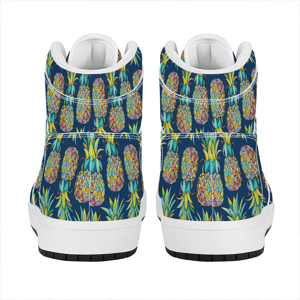 Colorful Pineapple Pattern Print High Top Leather Sneakers