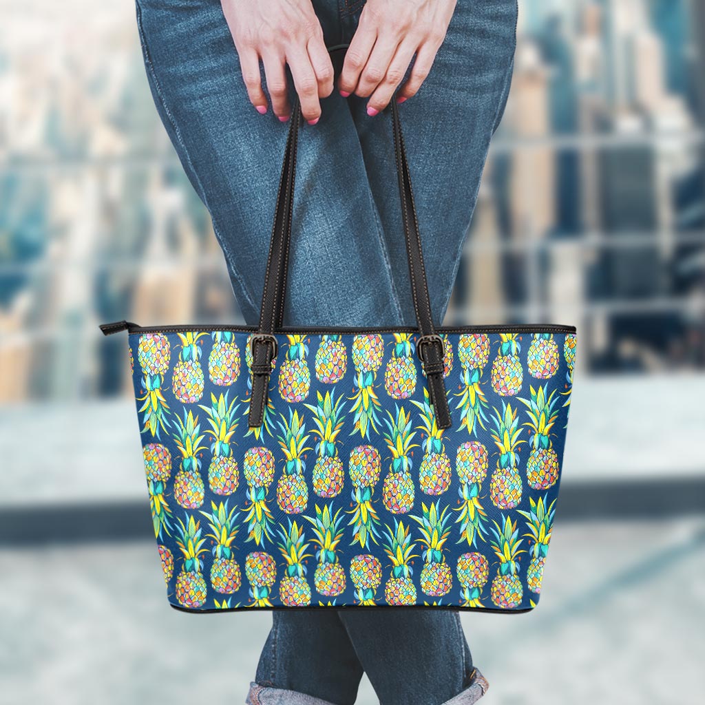 Colorful Pineapple Pattern Print Leather Tote Bag