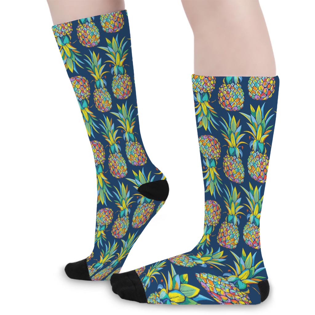Colorful Pineapple Pattern Print Long Socks