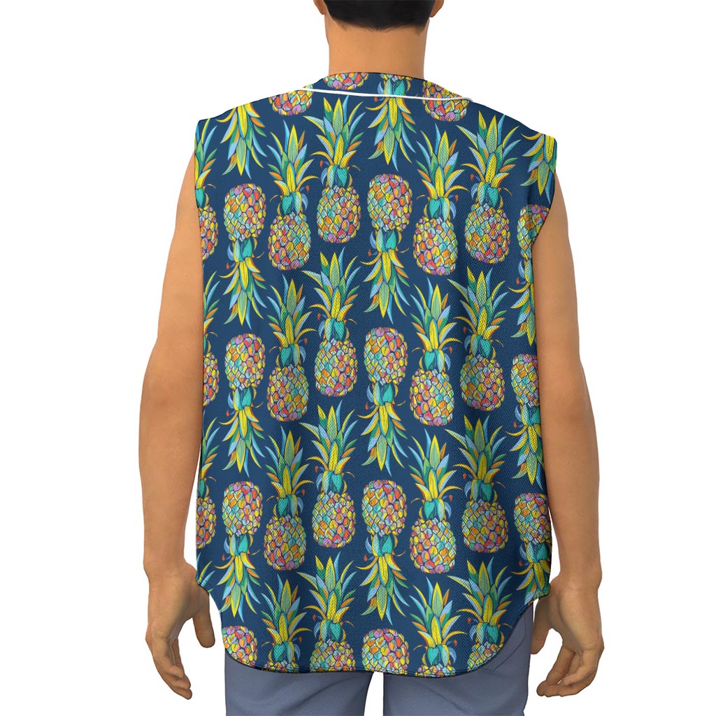 Colorful Pineapple Pattern Print Sleeveless Baseball Jersey