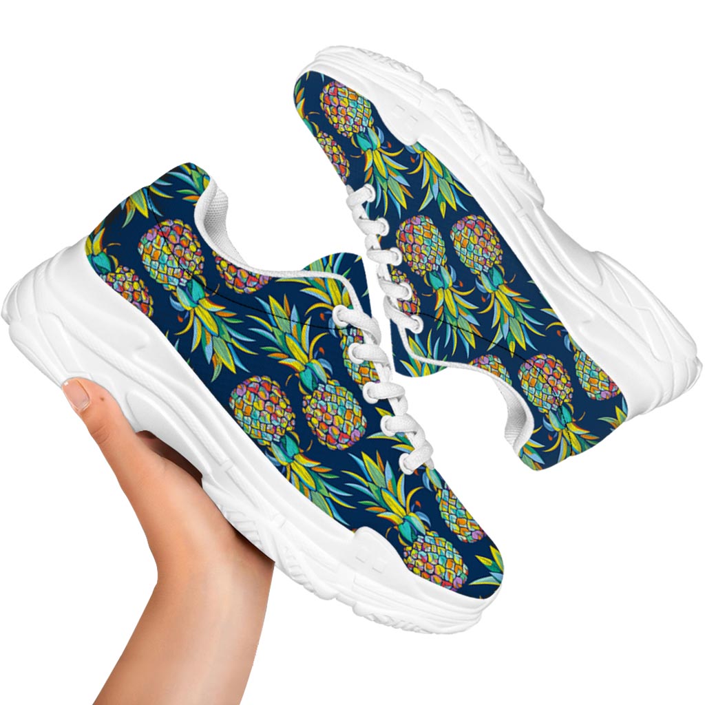Colorful Pineapple Pattern Print White Chunky Shoes