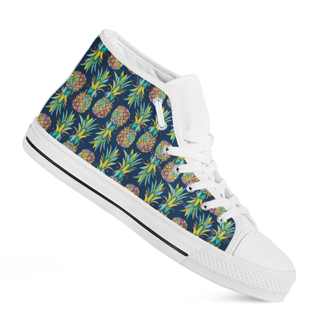 Colorful Pineapple Pattern Print White High Top Sneakers