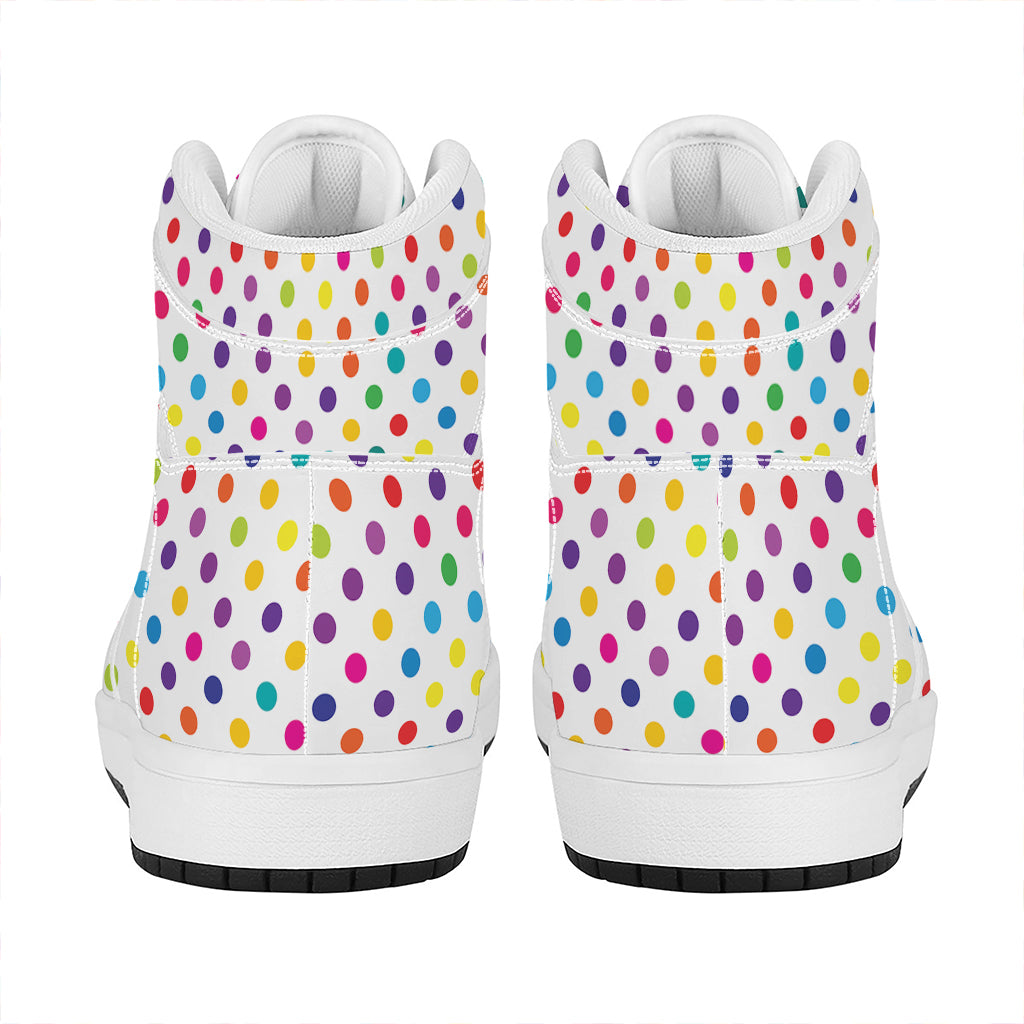 Colorful Polka Dot Pattern Print High Top Leather Sneakers