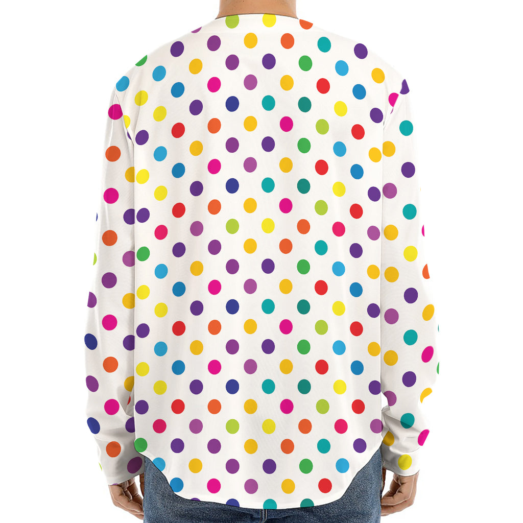 Colorful Polka Dot Pattern Print Long Sleeve Baseball Jersey
