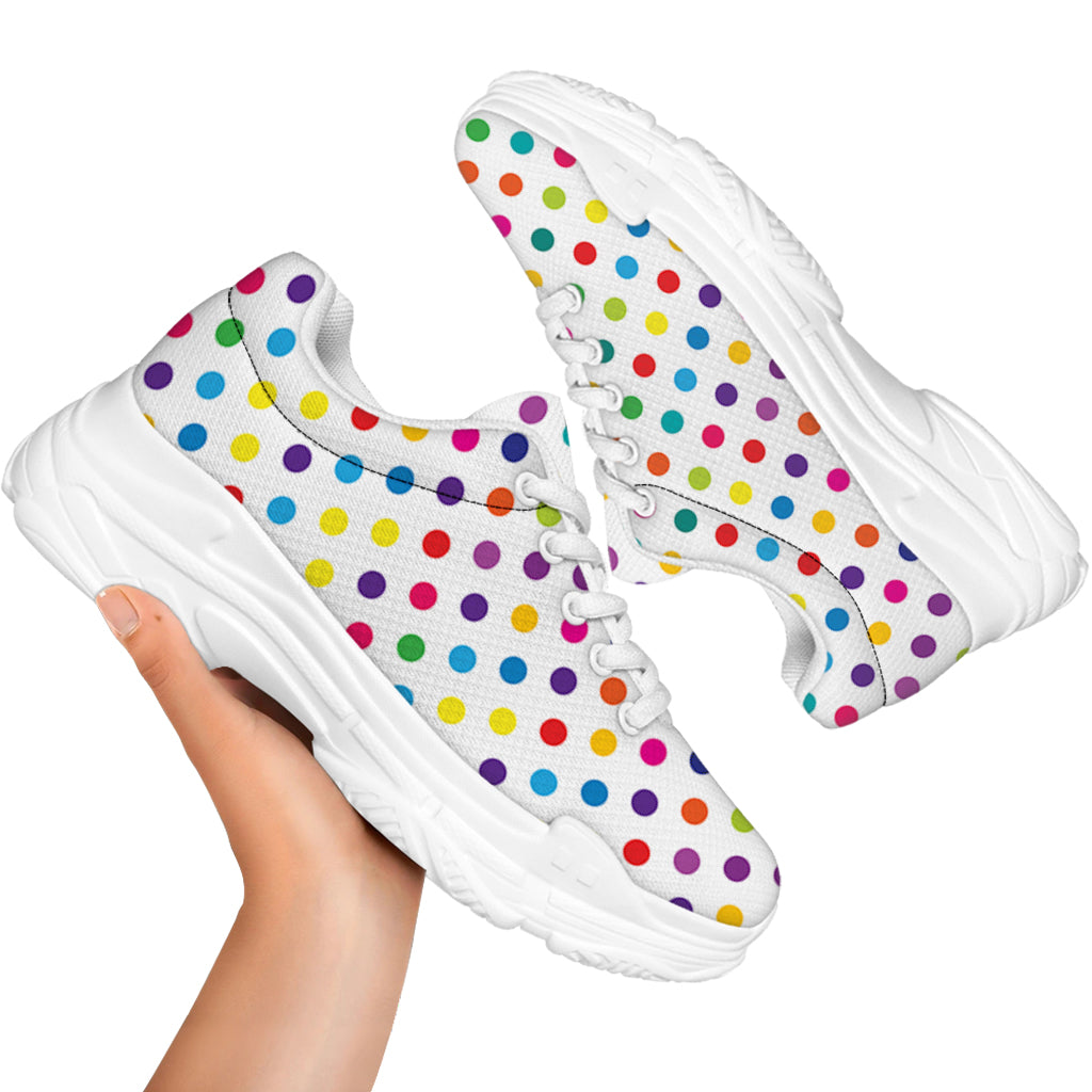 Colorful Polka Dot Pattern Print White Chunky Shoes