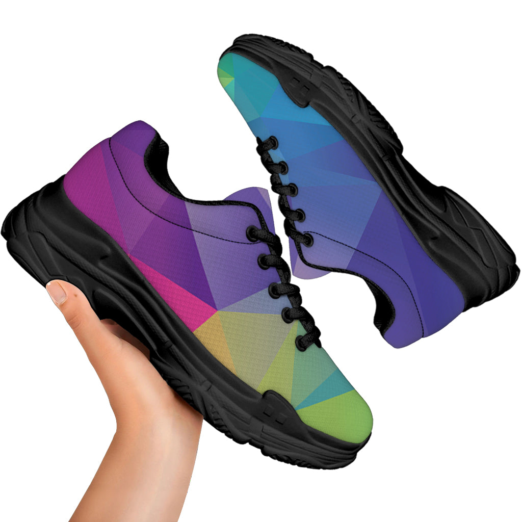 Colorful Polygonal Geometric Print Black Chunky Shoes