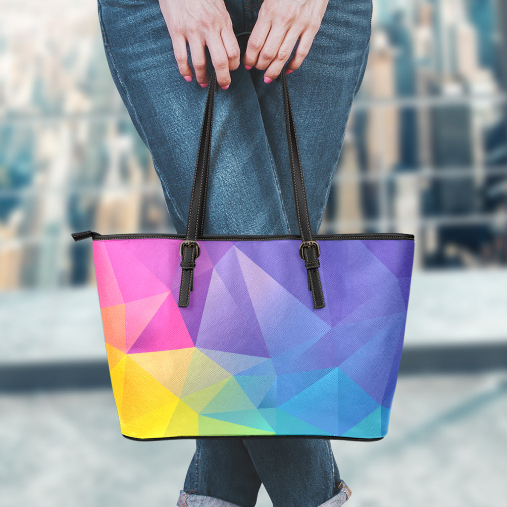 Colorful Polygonal Geometric Print Leather Tote Bag