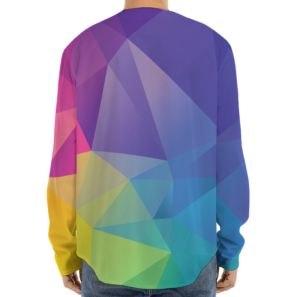 Colorful Polygonal Geometric Print Long Sleeve Baseball Jersey
