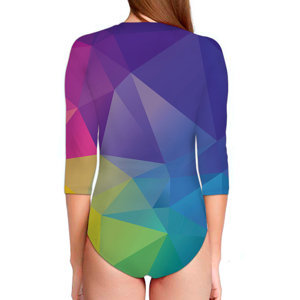 Colorful Polygonal Geometric Print Long Sleeve Swimsuit