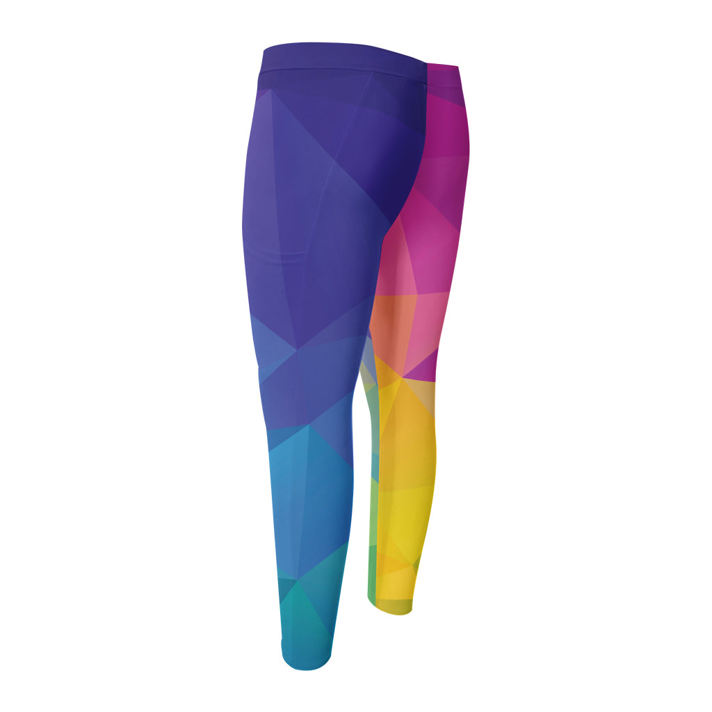 Colorful Polygonal Geometric Print Men's Compression Pants