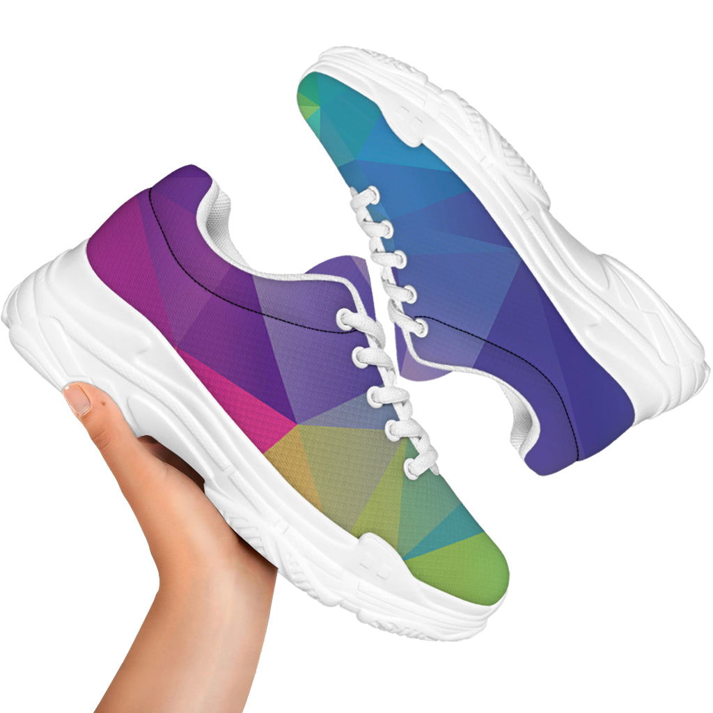 Colorful Polygonal Geometric Print White Chunky Shoes
