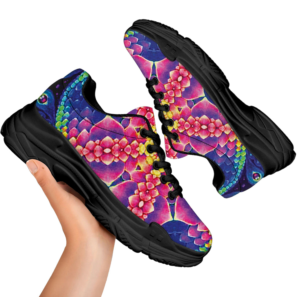 Colorful Psychedelic Kaleidoscope Print Black Chunky Shoes
